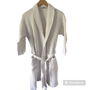 Women’s 100% Cotton White Waffle Knit Robe with Eyelet Accent Trim